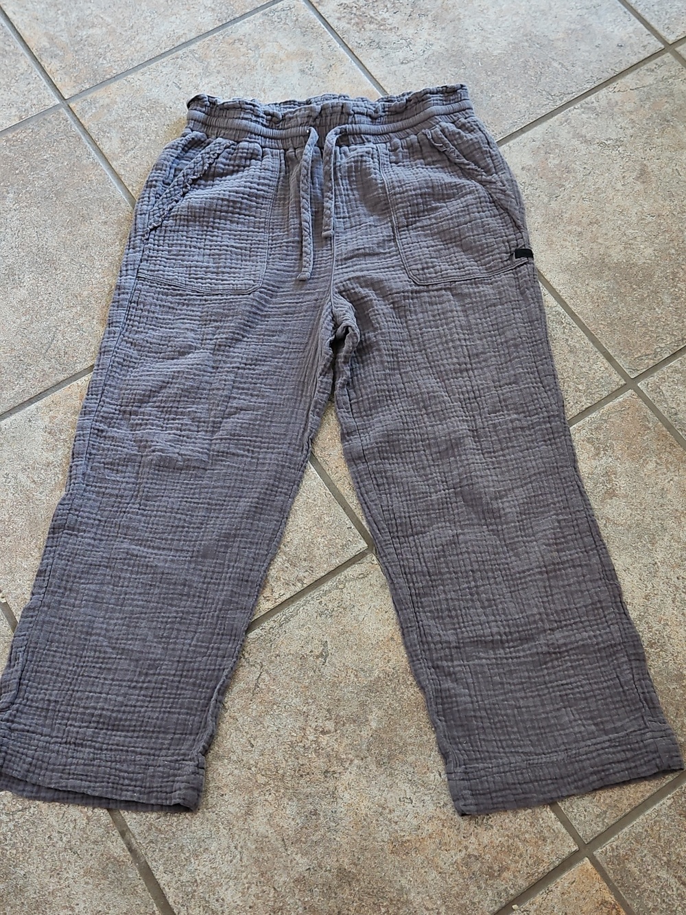 Hurley Wide Leg Gray Crinkled Drawstring Lounge Pants For Women